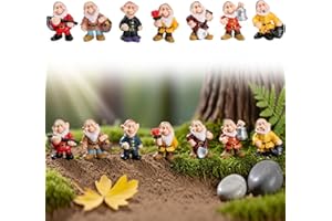 Tashce 7Pcs Estatua de Gnomo de Jardín, Estatuas de Hadas de Gnomos, Resina Figura Enano, Decoración de Jardín de Césped, Estatua de Bonsái de Jardín para Interior & Exterior