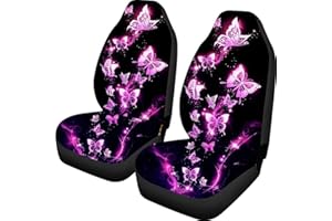 Wanyint Purple Sparkling Butterfly Print Universal Auto Car Front Seat Covers for Women,Butterfly Auto Interior Accessories for Car,SUV Sedan,Truck