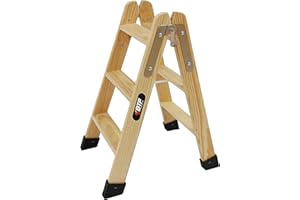 BTF Escaleras Tijera de Madera Pino Doble Subida Certificadas | Ideal para Profesionales Pintor, Escayolista, Electricista o hasta para su hogar | 3+3 Peldaños, H.72 cm. Ref. BTF-MDP003