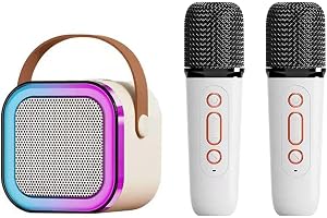 Mini Karaoke Maskin Högtalare Trådlös Mikrofon Ljuseffekter Bärbart System Batteri Hemmafest (aqxreightmxn4seq0v5-13)