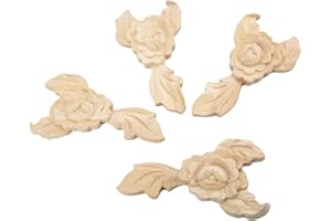 MUXSAM Applique in legno per angoli della porta, intagliata a forma di rosa, non verniciata, in stile europeo , 4pcs, 14*7.5cm