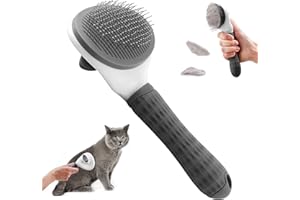 SHNOOKZ Dog Brush Cat Brush Grooming Comb,Self Cleaning Cat Dog Slicker Brushes with Smooth handle,Pet Grooming Tool with Cleaning Button for Cat Dog Shedding Tools Cat Dog Massage Clean Tangled Brush (Grey)