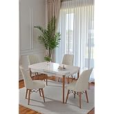 80x170CM Mutfak Masası Takımı | 4 Kişilik A&ccedil;ılır Masa Sandalye Takımı - Beyaz Masa- Krem