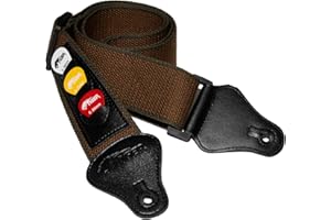 TIGER Sangle de guitare avec supports de médiators et médiators pour guitare classique, électrique, basse et acoustique - Marron