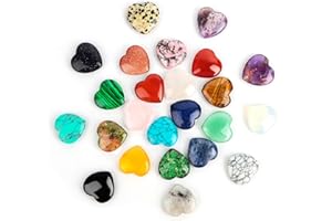 VMUTGA Set of 24 Crystal Stones Set, Natural Colourful Crystal Stones, Heart-Shaped Gemstones, Small Rose Quartz, Amethyst, Obsidian, Tiger's Eye for Meditation, DIY, Crafts, Decoration, Gifts