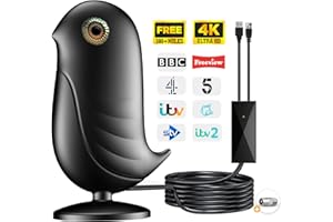 Baoluod Indoor TV Aerial - 2024 Upgrade Aerial for Smart TV with 380 Miles Long-Range Signal & 360° Reception - Digital TV Aerial for Crystal-Clear Viewing 16.4 Ft Coaxial Cable