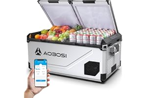 AAOBOSI Kompressor Kühlbox 75L | Starke Kühlleistung bis -20℃ | Dual-Zone für Auto & Camping | Edelstahl & Aluminium Design