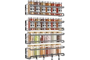 TRAYINDALY Especieros Para Cocina, 4 Piezas Organizador Cocina, Organizador Especias Cocina sin Taladrar, Metálica Especiero Negro Para Cocina Armarios y Baño
