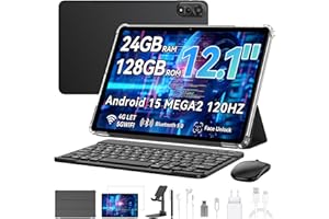 Blackview Mega2 Tablet 12 Pollici Android 15, 24GB RAM + 128GB ROM, 120HZ 2K FHD Gaming Tablet con Tastiera Mouse Mouse Auricolare, 4G LTE+5G WiFi, 9000 mAh, WideVine L1, Doppia Fotocamera