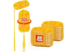 JEHONN Plumero Atrapapolvo para Swiffer Duster, Kit de Limpieza de 360 Grados con Recambios 20 Unidades + 1 Mango Telescopico Extensible + 1 Mango Corto, para Radiadores Calefacción Persianas