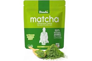 Biomatea 50g Matcha Ceremonial Grade aus Japan – 100 % natürlich, pestizidfrei & getestet – Steinvermahlen – Japanisches Premium Moegi Matcha-Tee-Pulver