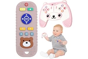 ETETOO Baby Toy, Silicone Baby Remote Control Toy, Bear Teething Toy Baby for Boys and Girls, Teething Aid Baby Are BPA-Free, Toy from 6 Months, Suitable as a Gift (Pink)