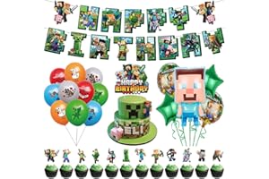 Palloncino Mine-Craft CBOSNF 49 PCS Mine-Craft Palloncini Di Compleanno Mine-Craft Addobbi Festa Compleanno Happy Birthday Banner Cake Topper Palloncini Per Bambini Feste Di Forniture