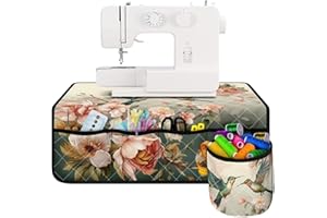 Coloranimal Hummingbird Flower Print Sewing Mat Sewing Machine Pad with Pockets Muffling Mat Waterproof Protective Pad Storage for Table Household