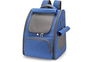 ALLSOPETS Zaino Porta Cane Zaino Pieghevole per Cani e Gatti Trasportino Traspirante per Animali Domestici con Tendine Parasole Adatto per Viaggi Escursioni Campeggio (Blu Reale)