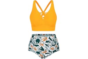 Hanna Nikole Women's Plus Size High Waist Bikini Set Push Up Swimsuit Ruched Tummy Control Swimwear Two-Piece Swimsuit