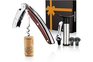 CORKAS Cavatappi Vino Professionali, 5 in 1 Set di Apribottiglie Professionale per Vino, Cavatappi in Palissandro, Pompa Vino Sottovuoto con 2 Tappo, Areatore per Vino