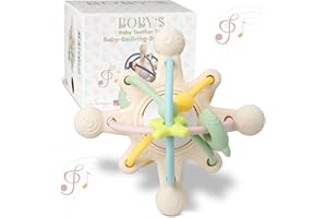 BOBY´S Baby Beißring Sensorisch, Motorikspielzeug Beißspielzeug,Rassel in einer Kombination Greiflinge Aus Silikon 100% BPA frei Spielzeug Rassel Beißring Baby Sensorikspielzeug zum Greifen,MilkWhite