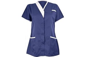 FIRST UNIFORM SOLUTIONS Womens Nurses Healthcare Bold Trim Tunic Uniform White Size Small to X-Large