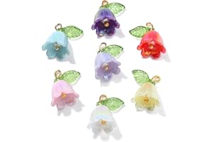 DanLingJewelry 30Pcs Random Resin Bell Orchid Charms with Imitated Pearl Acrylic Beads Lily of The Valley Flower Charms for Jewellery Making
