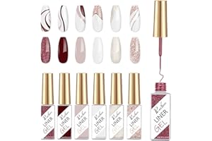 Rechoo 6pcs Pintauñas Gel Set, Esmalte de Uñas Mate & Brillante, 8ML Esmaltes Semipermanentes para Uñas Rojo Vino, Dark Red Matte Glitter Gel Liner Nail Art, Shellac Esmalte Permanente Set