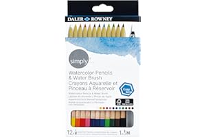 DALER ROWNEY Daler-Rowney Simply Watercolour Hex Colouring Pencil Set with 1 x Water Pen, 12 Assorted Colours, For Entry-Level Artists & Hobbyists