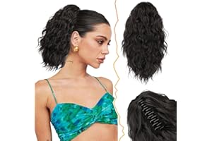 BARSDAR Corta Ondulado Cola de Caballo de Extensión 30cm Pinza de Garra Coleta Extensiones de Cabello Multi Layered Negro Marrón Cola de Caballo Natural Sintética Postizos para Mujer (Negro Marrón)