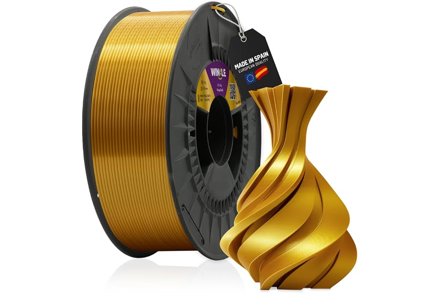 WINKLE Filamento PLA Silk (Seda) Oro Rey 1.75mm 1kg, Impresora 3D | Acabado Suave y Sedoso, Precisión Dimensional +/- 0.03mm,