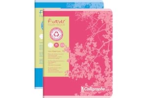 Calligraphe 17105C Un Cahier Agrafé Forever (une Marque de Clairefontaine) - 17x22 cm - 96 Pages Petits Carreaux - Papier 100 % Recyclé 70 g - Couverture Recyclée - Couleur Aléatoire