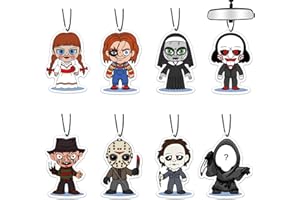 OPPKEPT Car Air Fresheners Horror Movie Merchandise Halloween Gifts Classic Character Pendant 8 PCS, Car Accessories Decoration RearviewMirror Hanging for Men Women Movie Fan Lover Scary Party New Blk Ice