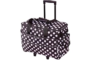 SEWING ONLINE Large Sewing Machine Trolley Bag on Wheels in a Durable Black Fabric with White Spots, 51 x 38 x 28cm, Birch 006106/BW