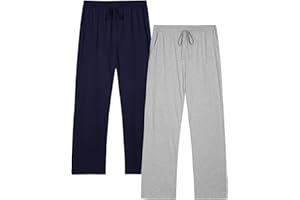 Winovia 2-pak męskich długich lekkich spodni piżamowych z bawełny, spodnie do spania, spodnie rekreacyjne z elastycznym ściągaczem i prostym krojem