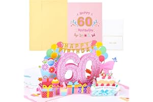 joyoldelf 60掳 biglietto di auguri pop-up 3D pop-up biglietto di auguri di compleanno, biglietto di auguri con busta per donne, mamme, ragazze, uomini, amici, romanticismo