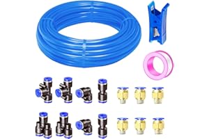 HUAZIZ 10 meter Tuyau Pneumatique Bleu, 3/8 po, Diamètre Extérieur 10 mm, avec 14 Connecteurs Pneumatiques + 1 Coupe-tuyau + 1 Rouleau de Ruban Adhésif