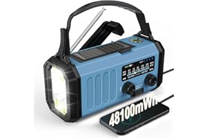 GUSTERMMY Portable Solar Radio, Dynamo Crank Emergency Radio with 10,000 mAh Power Bank for USB Connection, Battery Operated AM FM Radio, 3 Modes LED Torch, Loud SOS Siren, Best Outdoor Camping Survival Kit