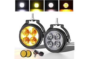 BraveWAY 3.5 Pouces Feux Additionnels Moto Phare Led Auxiliaire Antibrouillard,16000LM 6 Modes Stroboscopiques,Comprend Masque Ambre, Kit De Jeu De Fil Et Support De Montage