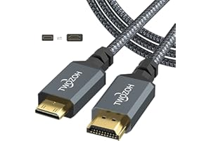 Twozoh Kabel Mini HDMI na HDMI 2M, 4K 60Hz wysoka prędkość HDMI do Mini HDMI 2.0 pleciony przewód, kompatybilny z Nikon/Canon DSLR, tabletem i kartą graficzną/kartą wideo, laptopem