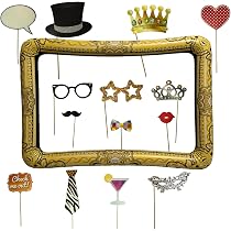 FunX Cornice portafoto gonfiabile - Photo booth accessorio con lato oro e nero, per compleanni, matrimoni e feste - 80 x 60 cm