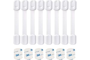 LifenC Adjustable Child Safety Locks, 8 Pack Baby Safety Cupboard Locks,6 Extra Sticker, No Trapped Fingers, Easy Install, No Tools Needed, Child Locks for Kitchen Cupboards, Cabinets, Drawer, Fridge