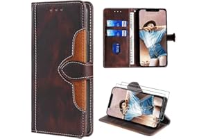 FMPCUON for Motorola Moto G32 4G Case,Motorola Moto G32 4G Leather Wallet Cover,Flip Folio Protective Phone Case with Wallet Card Holder + Tempered glass *2,Brown
