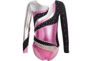 YiZYiF Ragazze Ginnastica Leotards Body Danza Classica Bambina Ginnastica Artistica Maniche Lunghe Balletto Costumi con Strass Lucido Decorato