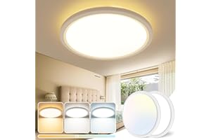 ‎SLOCHI slochi LED Deckenleuchte, 2 Stück Deckenlampe 3000K/4000K/6500K, 18W 1800LM Flach Rund badlampe Decke, Wasserfest Deckenlampen Lampen für Badezimmer Küche Flur Keller Balkon Ø23cm