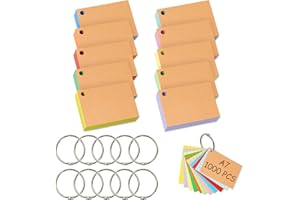 Votoko 1000 Stk Karteikarten A7, Bunte Lernkarten Blanko Moderationskarten mit Binderinge, 7.4x10.5cm Vokabelkarten Liniert Flashcards, 10 Farben Notizkarten Index Cards für Büro Haus Schule Lernen