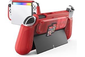 KIWIHOME Switch OLED etui kompatybilne z Nintendo Switch OLED Model 2021, z uchwytem na karty do gier, ergonomiczne wygodne etui ochronne z TPU do Switch OLED, gier i Joy-Cons, czerwone
