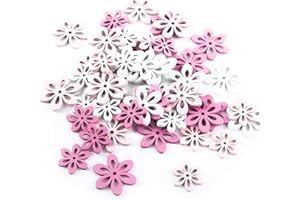 Logbuch-Verlag 48 fiori legno rosa fucsia bianco shabby chic fiore decorazione tavolo festa matrimonio naturale decorare bricolage fai da te