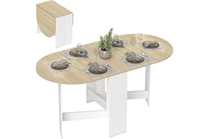 HOMCOM Mesa Plegable de Comedor, Mesa de Cocina Plegable Ovalada, 163x80x75 cm con Alas Abatibles, hasta 6 Personas, para Comedor, Salón, Espacio Pequeño, Natural