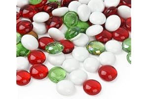 HUIANER Christmas Round Glass Pebbles 450g, Mixed Color Flat Stone Marbles Table Scatter Gems for Vase Filler Aquarium Decor Garden Decoration (100 Approx.)