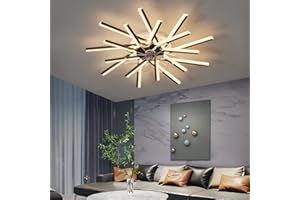 LJX Lampadario Ventilatore con Telecomando APP Reversibile DC Grande Ventilatore da Soffitto con Luce Dimmerabile 6 Velocità Lampadari Ventola per Soggiorno Camera da Letto, Nero, 92cm