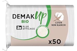 Demak'Up Adapt Bio Cotons à Démaquiller - Visage et Yeux - 100% Fibres de Coton Naturelles Biologiques et non Blanchies - Certifiés GOTS - 50 Cotons