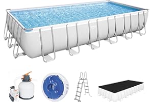 ‎BESTWAY Bestway Power Steel Frame Pool Komplett-Set mit Sandfilteranlage 732 x 366 x 132 cm, lichtgrau, eckig